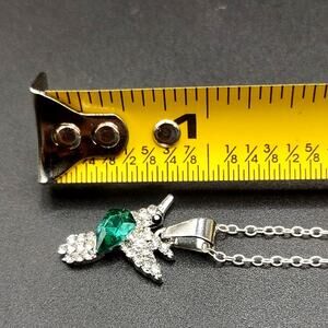 925 Sterling Silver Necklace Hummingbird Lab CZ Emerald Green CZ Women's NEW!